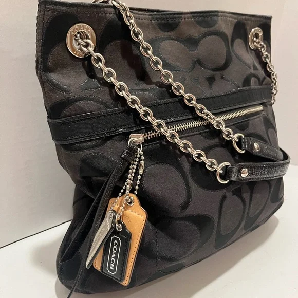 Coach Poppy Signature Logo Canvas Shoulder Bag - Picture 2 of 16